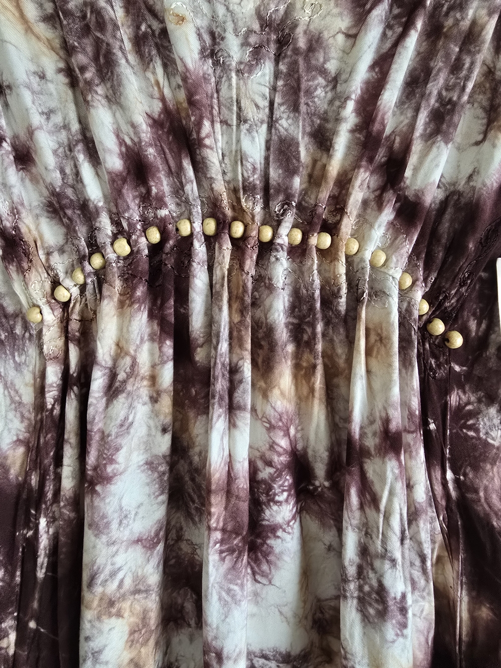 Raya Tie-Dye Beaded V-Neck Beach Cover Up Dress in Plum and Cream - Picture 5 of 16
